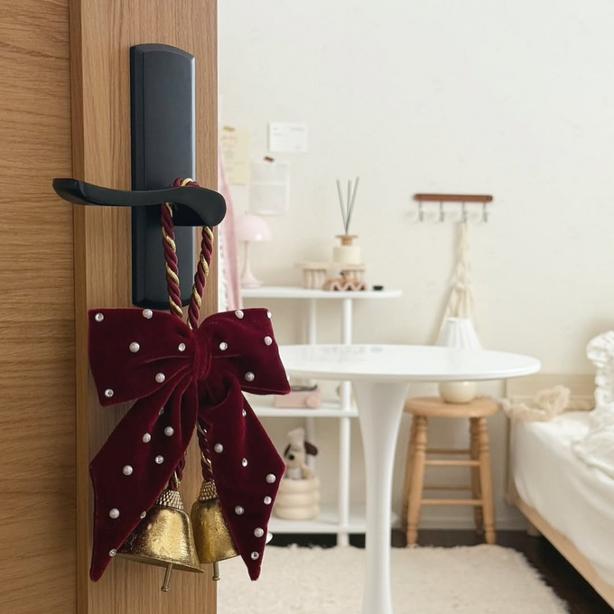 ドアを開けるたび、クリスマスのワクワクが広がる。ビジュー付きリボンのドアベル