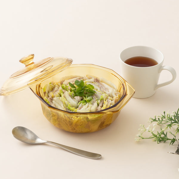 電子レンジ・オーブン対応 ガラス鍋 イエロー