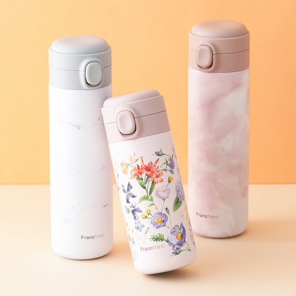 ワンタッチ ステンレスボトル 350ml マルチフラワーピンク