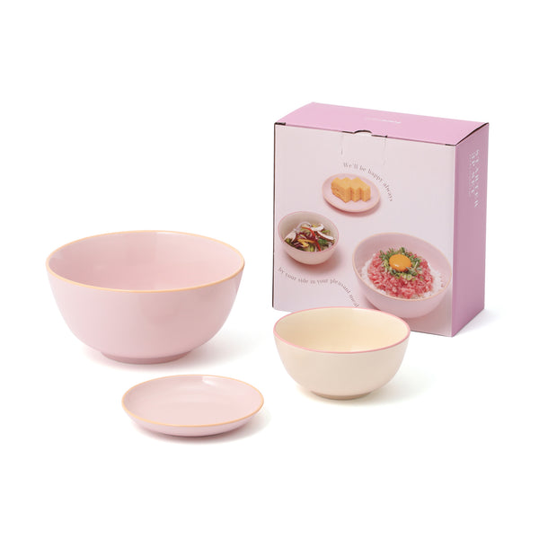 オルディカラフル てがるごはん 食器3点セット ピンク