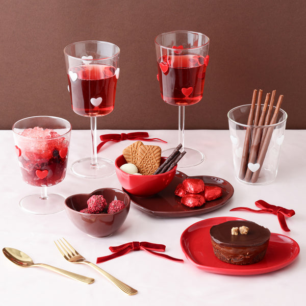 ドットハート ワイングラス レッド