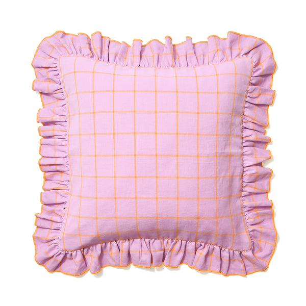 フリルチェック  クッションカバー 45×45 パープル（A-021）