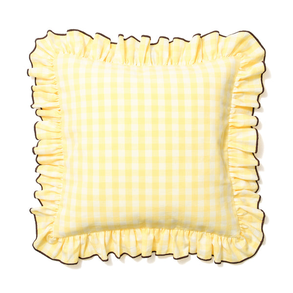 フリルチェック  クッションカバー 45×45 ライトイエロー（C-113）