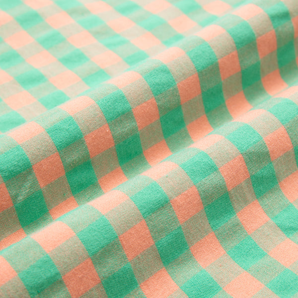 フリルチェック クッションカバー 450×450 グリーン×オレンジ（A-053）