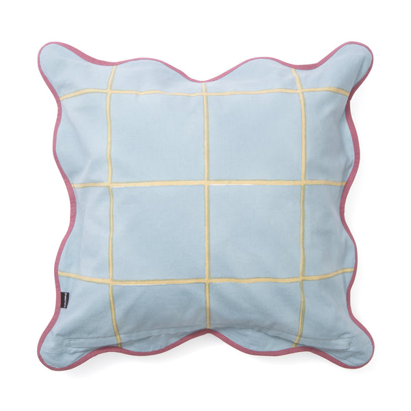ウィンドウペンウェーブ クッションカバー 450×450 ブルー×ベージュ（101）