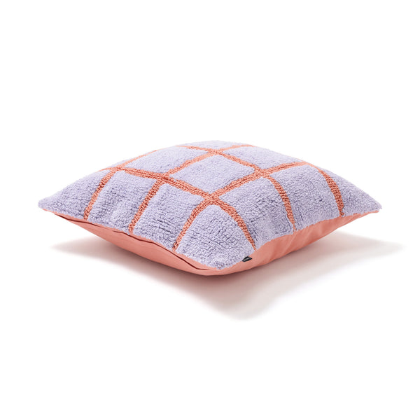 タフトチェック  クッションカバー 450×450 パープル×オレンジ（A-027）
