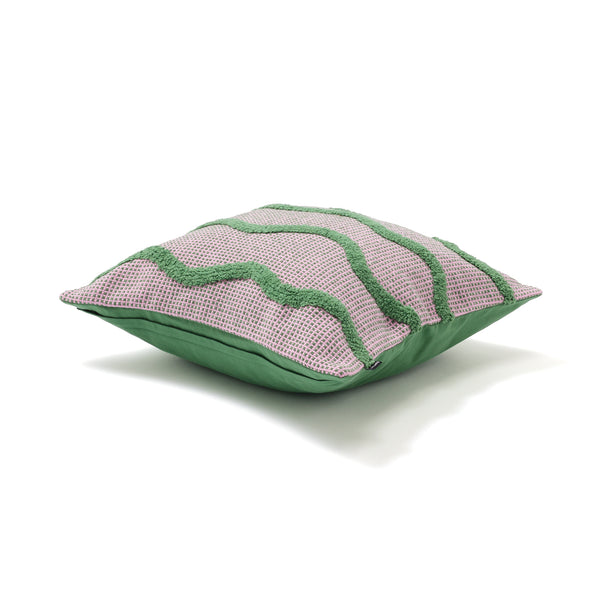 タフトドローイング クッションカバー 450×450 ピンク×グリーン（D-102）