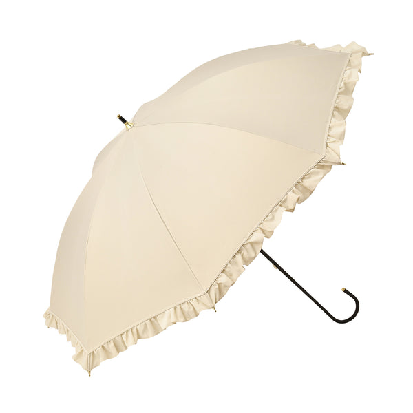 【2024年モデル】遮光 クラシックフリル 長傘 50cm ベージュ（晴雨兼用）