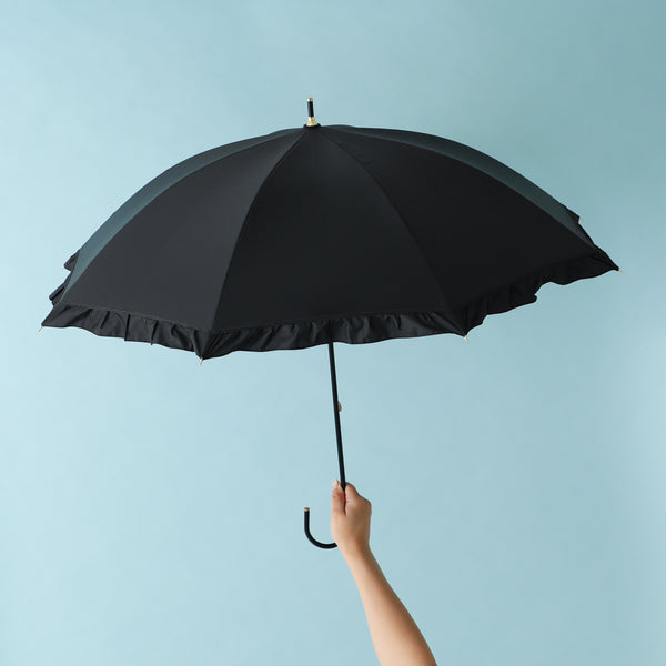 遮光 クラシックフリル 長傘 50cm ブラック（晴雨兼用）