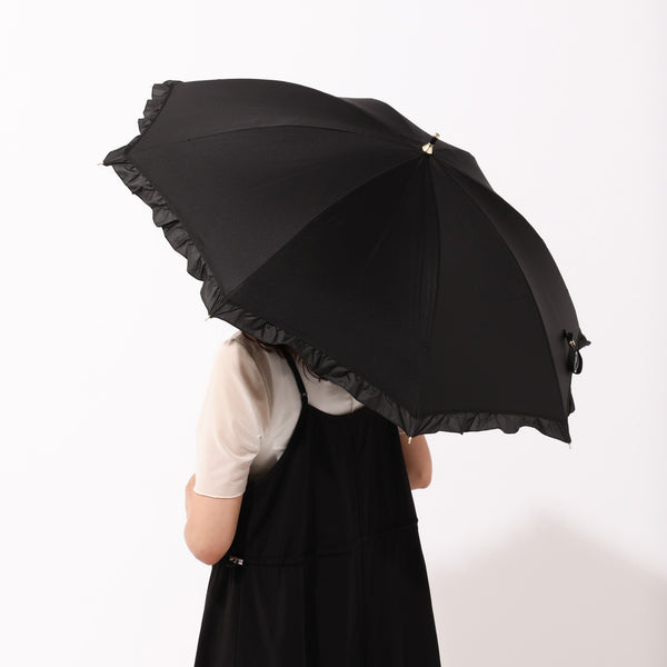 遮光 クラシックフリル 長傘 50cm ブラック（晴雨兼用）