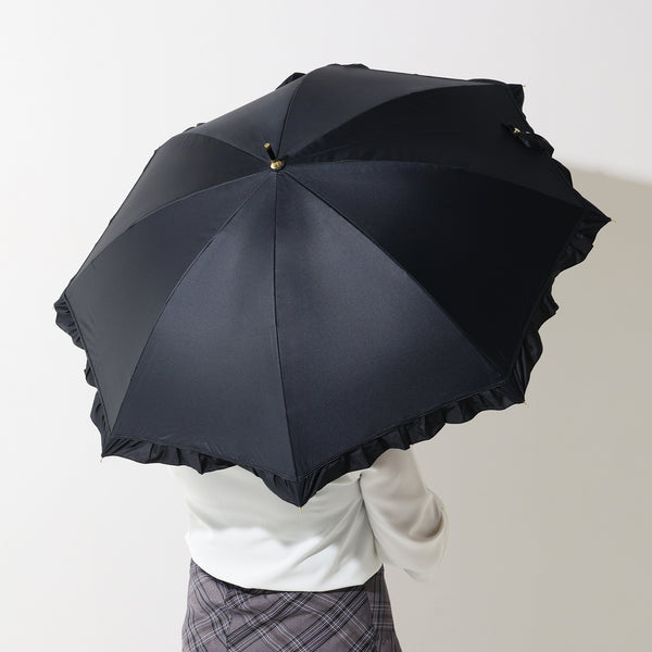 遮光 クラシックフリル 長傘 50cm ブラック（晴雨兼用）