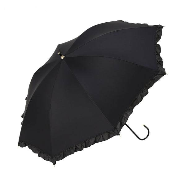 遮光 クラシックフリル 長傘 50cm ブラック（晴雨兼用）