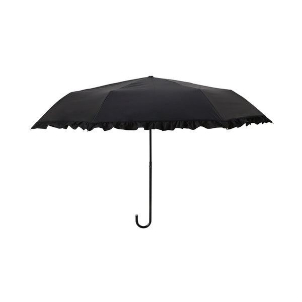 遮光 クラシックフリル 折りたたみ傘 50cm ブラック（晴雨兼用）