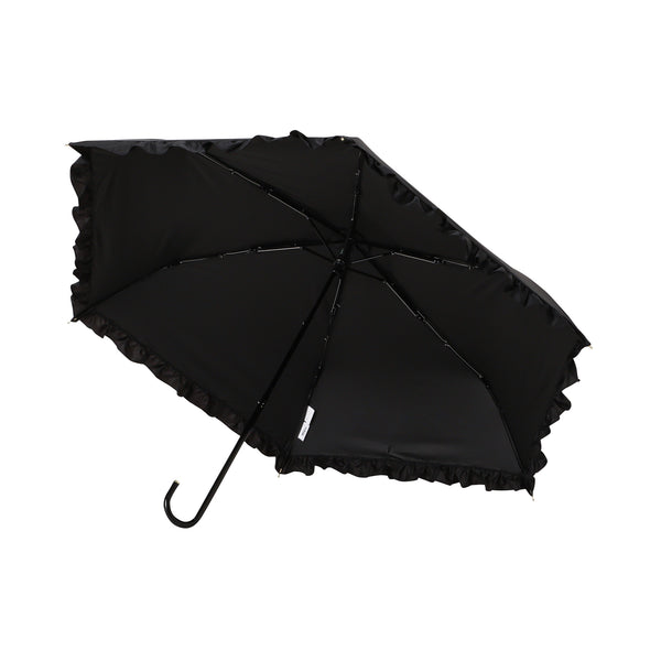 遮光 クラシックフリル 折りたたみ傘 50cm ブラック（晴雨兼用）