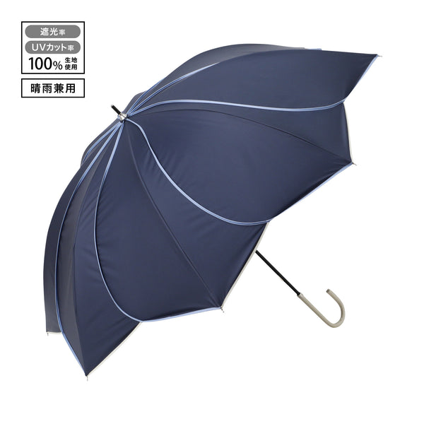 遮光 バイカラーパイピング 長傘 58cm ネイビー（晴雨兼用）