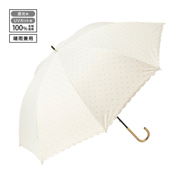 遮光 ドットグリッターヒートカット 長傘 58cm ホワイト（晴雨兼用）