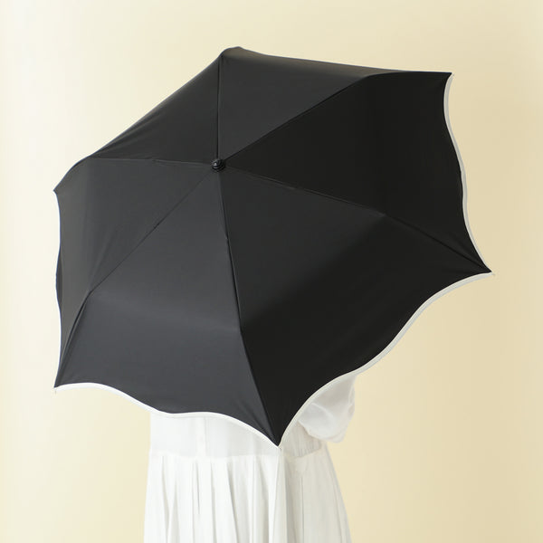 遮光 ウェーブパイピング 折りたたみ傘 50cm ブラック（晴雨兼用）