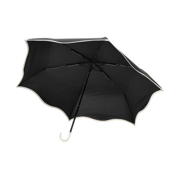 遮光 ウェーブパイピング 折りたたみ傘 50cm ブラック（晴雨兼用）
