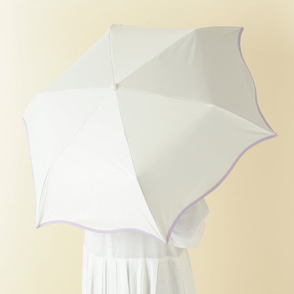 遮光 ウェーブパイピング 折りたたみ傘 50cm ホワイト（晴雨兼用）