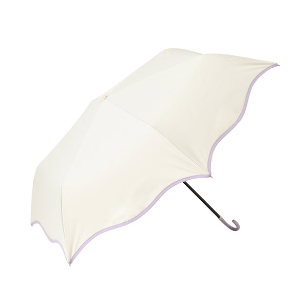 遮光 ウェーブパイピング 折りたたみ傘 50cm ホワイト（晴雨兼用）