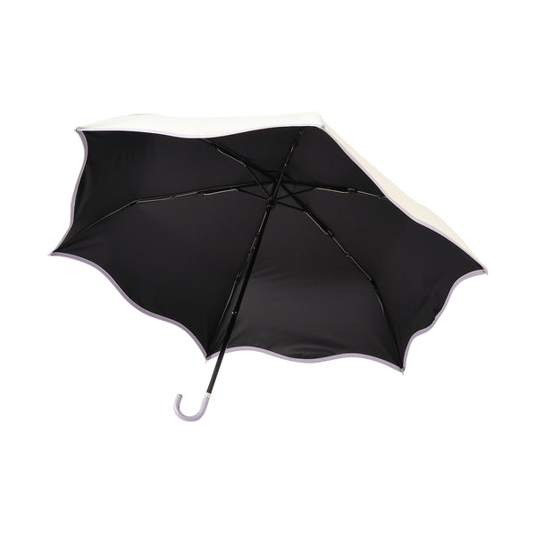 遮光 ウェーブパイピング 折りたたみ傘 50cm ホワイト（晴雨兼用）