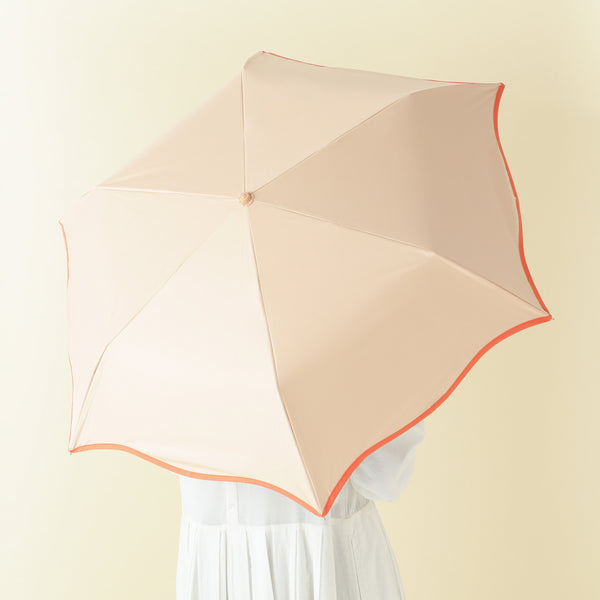 遮光 ウェーブパイピング 折りたたみ傘 50cm オレンジ（晴雨兼用）