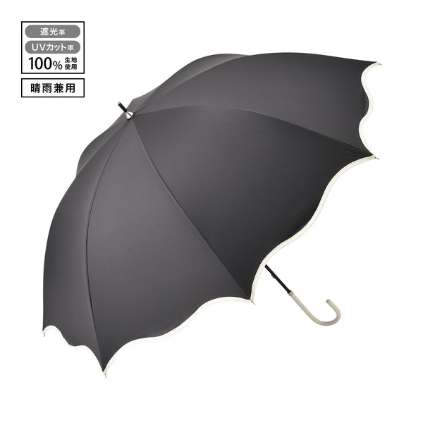 遮光 ウェーブパイピング 長傘 58cm ブラック（晴雨兼用）