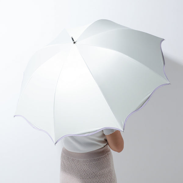 遮光 ウェーブパイピング 長傘 58cm ホワイト（晴雨兼用）