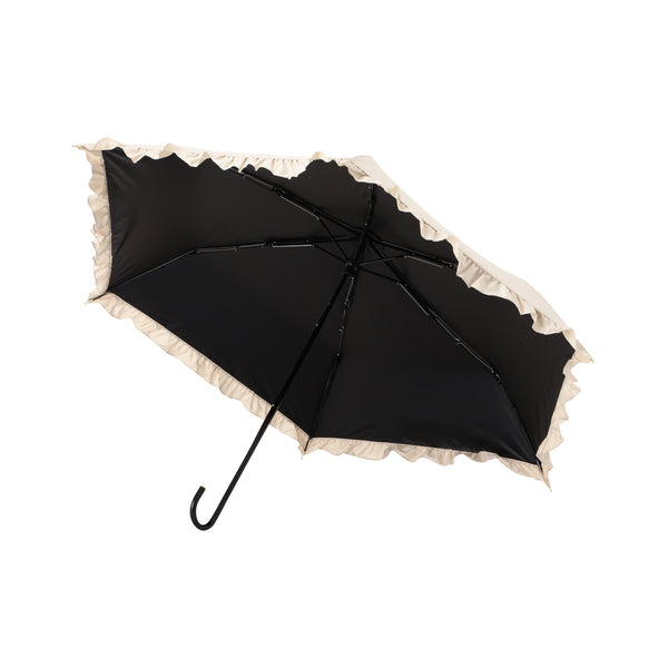 遮光 クラシックフリル 折りたたみ傘 50cm ベージュ（晴雨兼用）