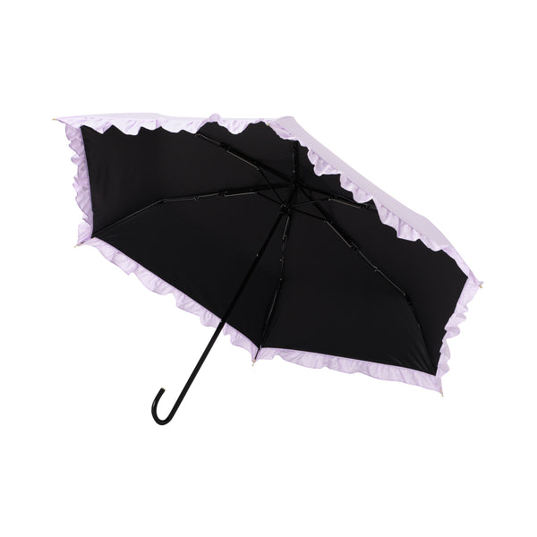 遮光 クラシックフリル 折りたたみ傘 50cm ラベンダー（晴雨兼用）