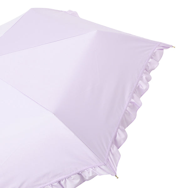 遮光 クラシックフリル 折りたたみ傘 50cm ラベンダー（晴雨兼用）