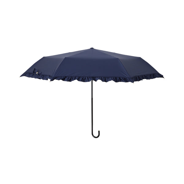 遮光 クラシックフリル 折りたたみ傘 50cm ネイビー（晴雨兼用）