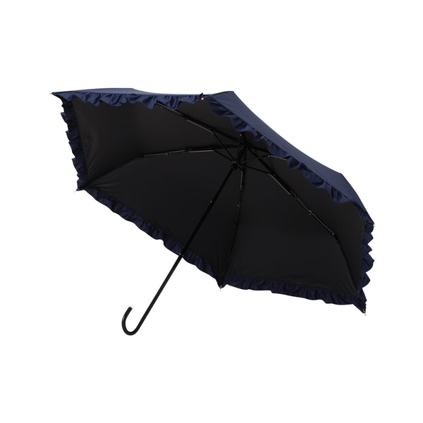 遮光 クラシックフリル 折りたたみ傘 50cm ネイビー（晴雨兼用）