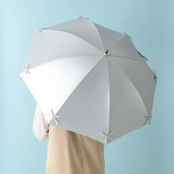 遮光 リボン 長傘 50cm シルバー（晴雨兼用）