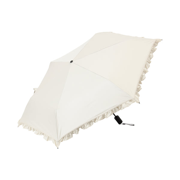 自動開閉 遮光クラシックフリル 折りたたみ傘 50cm ベージュ（晴雨兼用）