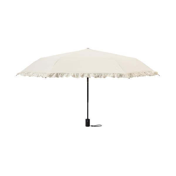 自動開閉 遮光クラシックフリル 折りたたみ傘 50cm ベージュ（晴雨兼用）