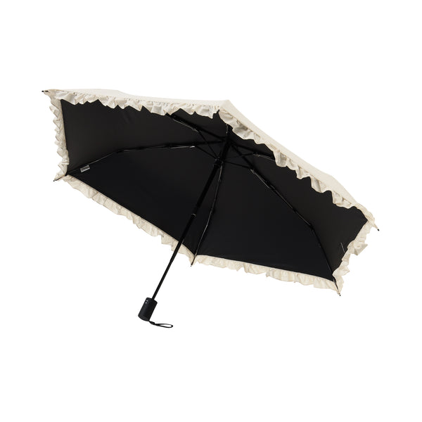 自動開閉 遮光クラシックフリル 折りたたみ傘 50cm ベージュ（晴雨兼用）