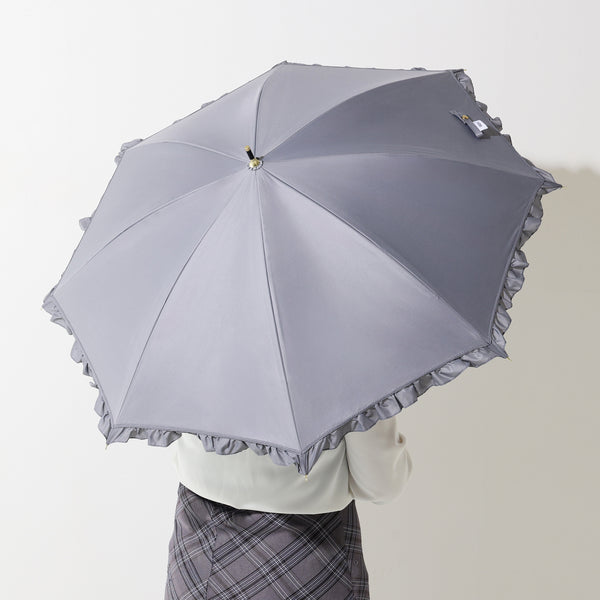 遮光クラシックフリル 長傘 50cm グレー（晴雨兼用）