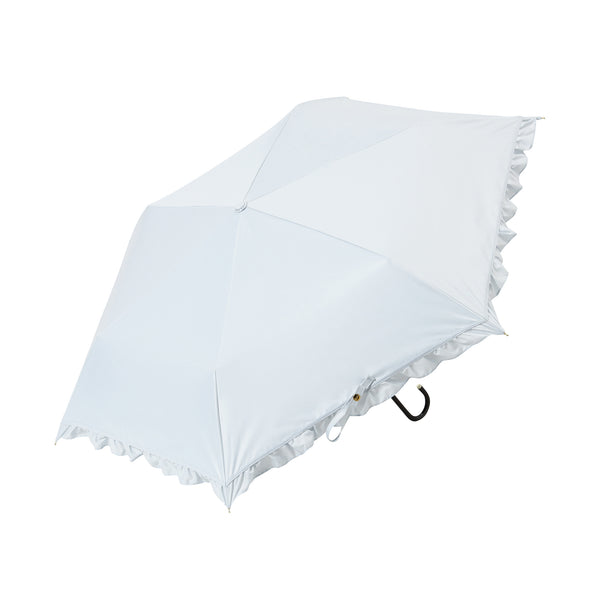 遮光クラシックフリル 折りたたみ傘 50cm サックスブルー（晴雨兼用）