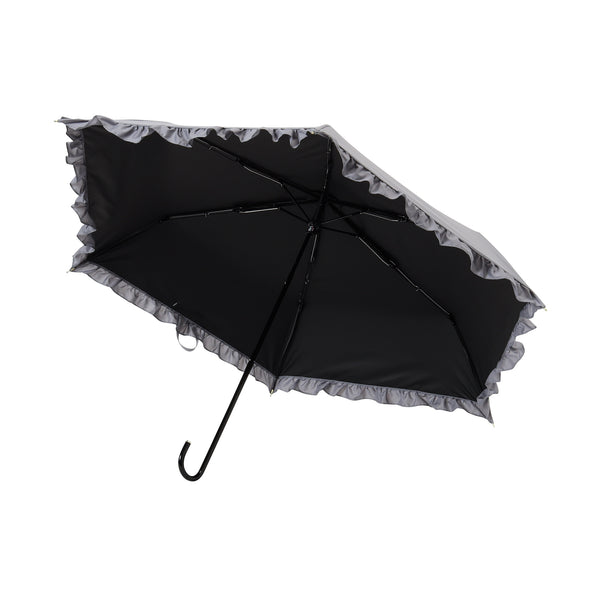 遮光クラシックフリル 折りたたみ傘 50cm グレー（晴雨兼用）