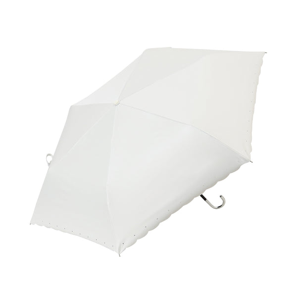 遮光シルバーリボンハート 折りたたみ傘 50cm オフホワイト（晴雨兼用）