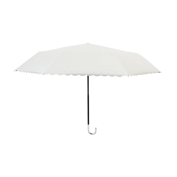 遮光シルバーリボンハート 折りたたみ傘 50cm オフホワイト（晴雨兼用）