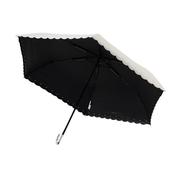 遮光シルバーリボンハート 折りたたみ傘 50cm オフホワイト（晴雨兼用）