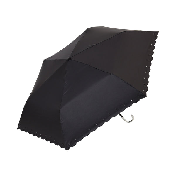 遮光シルバーリボンハート 折りたたみ傘 50cm ブラック（晴雨兼用）