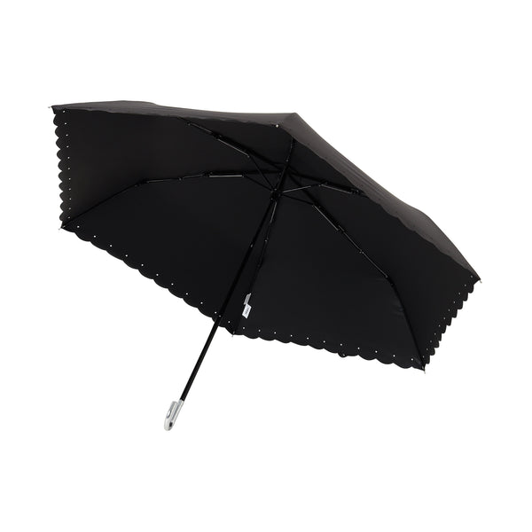 遮光シルバーリボンハート 折りたたみ傘 50cm ブラック（晴雨兼用）