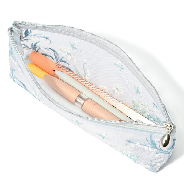 メッシュエンブロイダリー ペン＆トゥースブラシポーチ ライトブルー