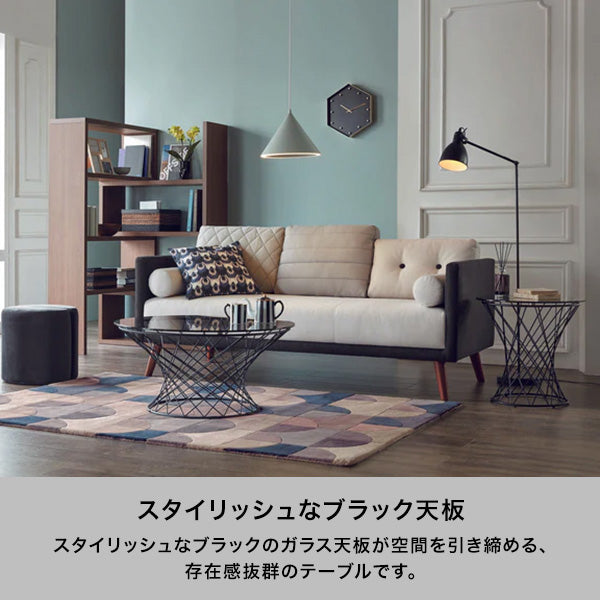 マーリア コーヒーテーブル ブラック×ホワイト（φ800）