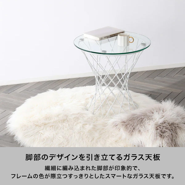 マーリア サイドテーブル クリア×ホワイト （φ500）