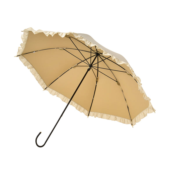 【2024年モデル】遮光 クラシックフリル 長傘 50cm ベージュ（晴雨兼用）