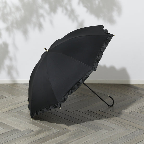 遮光 クラシックフリル 長傘 50cm ブラック（晴雨兼用）